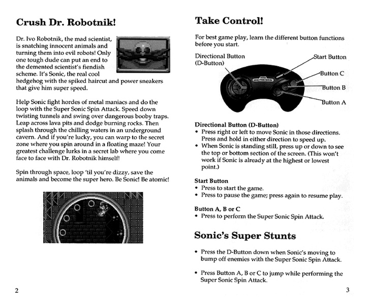 A page of the Sonic 1 American manual.