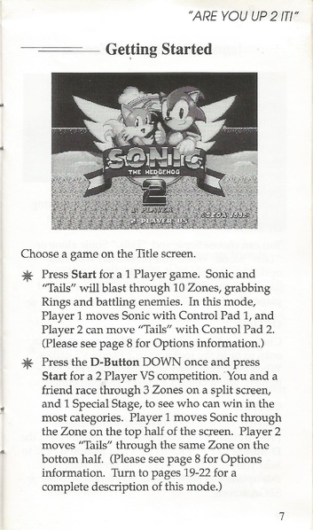 A page of the Sonic 2 American manual.