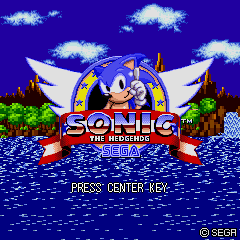 An image of the title screen of Sonic the Hegehog 2005 for Sega Mobile.