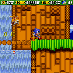 An image depicting gameplay of Sonic the Hegehog 2 for Sega Cafe.